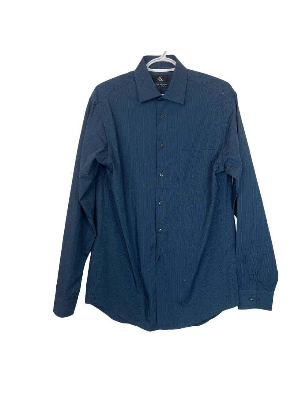 Calvin Klein Reg Fit Blue Striped Long Sleeved Casual Button Down Dress Shirt 15